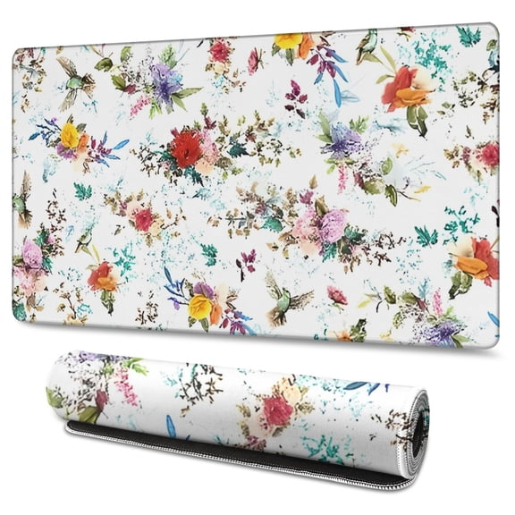 Long Mouse Pads for Desk,Pioneer Flower Floral Print Pattern Desk Mats on Top Of Desks, Desk Mouse Pad Extra Large with 3mm Non-Slip Base and Stitched Edge for Gaming,Office,Work,Home 47.3"x23.6"