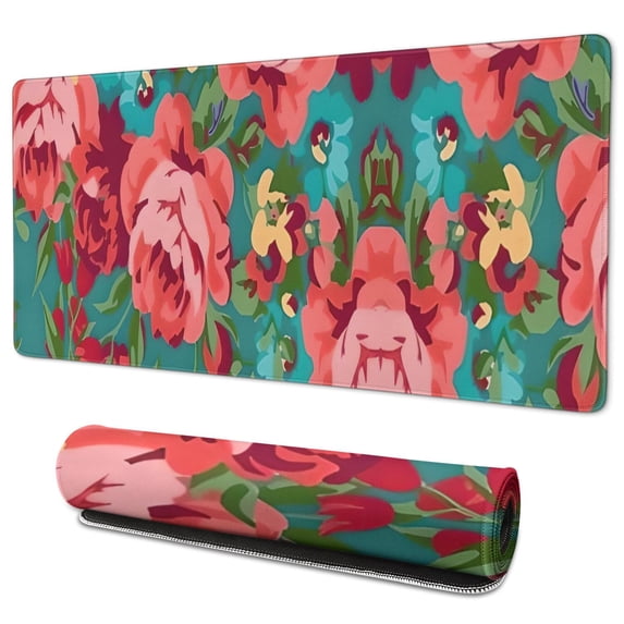 Long Mouse Pads for Desk,Pioneer Flower Floral Print Pattern Desk Mats on Top Of Desks, Desk Mouse Pad Extra Large with 3mm Non-Slip Base and Stitched Edge for Gaming,Office,Work,Home 35.4"x15.7"