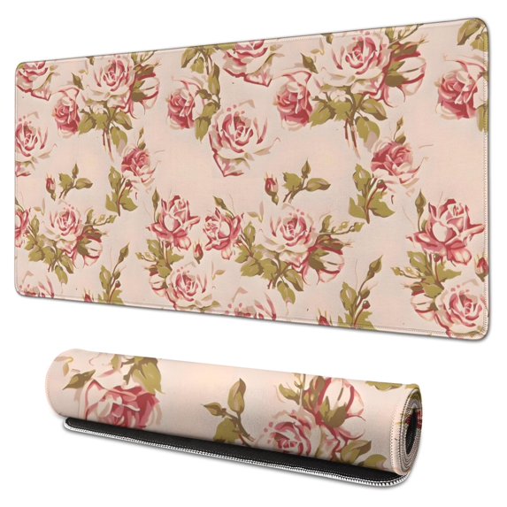 Long Mouse Pads for Desk,Pioneer Flower Floral Print Pattern Desk Mats on Top Of Desks, Desk Mouse Pad Extra Large with 3mm Non-Slip Base and Stitched Edge for Gaming,Office,Work,Home 31.5"x15.7"
