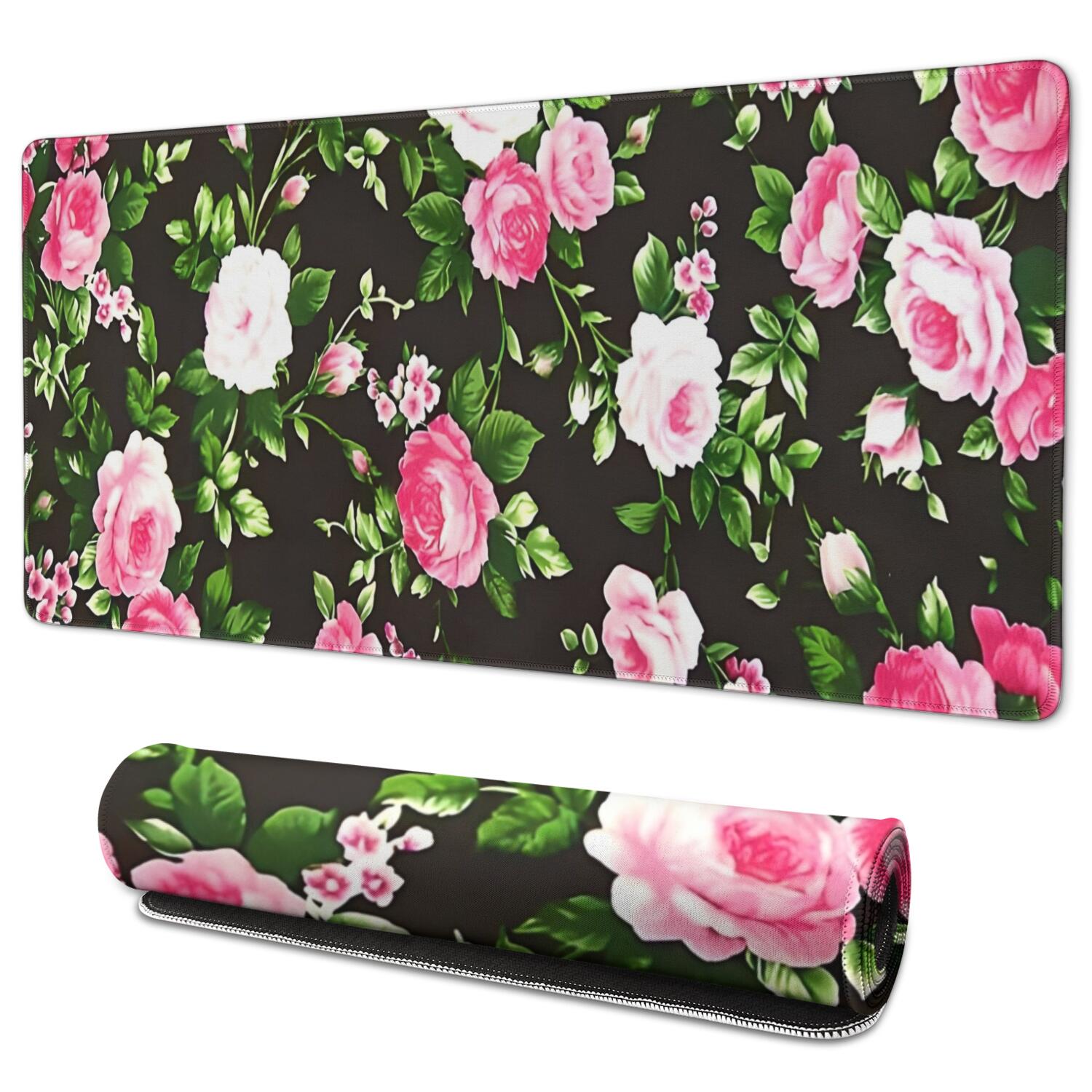Long Mouse Pads for Desk,Pioneer Flower Floral Print Pattern Desk Mats on Top Of Desks, Desk Mouse Pad Extra Large with 3mm Non-Slip Base and Stitched Edge for Gaming,Office,Work,Home 35.4"x15.7"