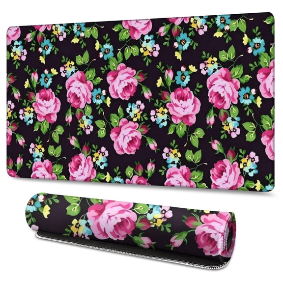 Long Mouse Pads for Desk,Pioneer Flower Floral Print Pattern Desk Mats on Top Of Desks, Desk Mouse Pad Extra Large with 3mm Non-Slip Base and Stitched Edge for Gaming,Office,Work,Home 47.3"x23.6"