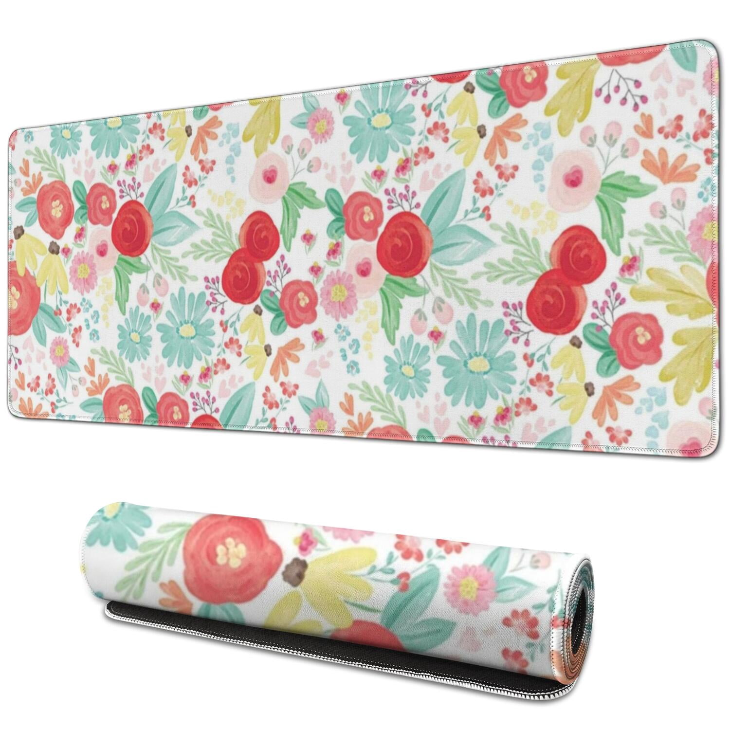 Long Mouse Pads for Desk,Pioneer Flower Floral Print Pattern Desk Mats on Top Of Desks, Desk Mouse Pad Extra Large with 3mm Non-Slip Base and Stitched Edge for Gaming,Office,Work,Home 31.5"x11.8"