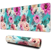 Long Mouse Pads for Desk,Pioneer Flower Floral Print Pattern Desk Mats on Top Of Desks, Desk Mouse Pad Extra Large with 3mm Non-Slip Base and Stitched Edge for Gaming,Office,Work,Home 31.5"x11.8"