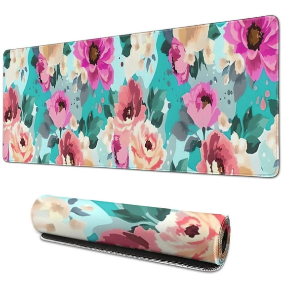 Long Mouse Pads for Desk,Pioneer Flower Floral Print Pattern Desk Mats on Top Of Desks, Desk Mouse Pad Extra Large with 3mm Non-Slip Base and Stitched Edge for Gaming,Office,Work,Home 31.5"x11.8"