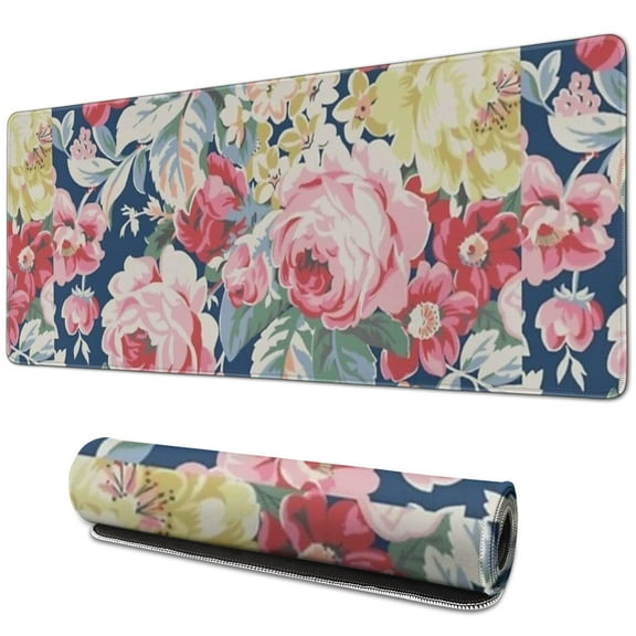 Long Mouse Pads for Desk,Pioneer Flower Floral Print Pattern Desk Mats on Top Of Desks, Desk Mouse Pad Extra Large with 3mm Non-Slip Base and Stitched Edge for Gaming,Office,Work,Home 31.5"x11.8"