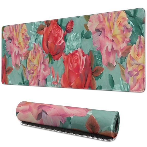 Long Mouse Pads for Desk,Pioneer Flower Floral Print Pattern Desk Mats on Top Of Desks, Desk Mouse Pad Extra Large with 3mm Non-Slip Base and Stitched Edge for Gaming,Office,Work,Home 31.5"x11.8"