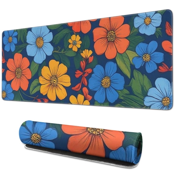 Long Mouse Pads for Desk,Pioneer Flower Floral Print Pattern Desk Mats on Top Of Desks, Desk Mouse Pad Extra Large with 3mm Non-Slip Base and Stitched Edge for Gaming,Office,Work,Home 31.5"x11.8"