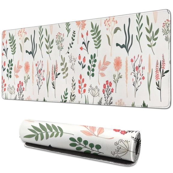 Long Mouse Pads for Desk,Pioneer Flower Floral Print Pattern Desk Mats on Top Of Desks, Desk Mouse Pad Extra Large with 3mm Non-Slip Base and Stitched Edge for Gaming,Office,Work,Home 31.5"x11.8"