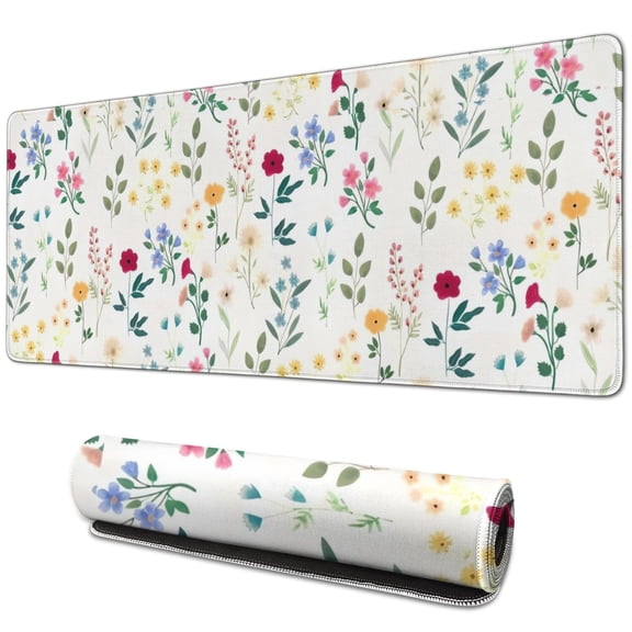 Long Mouse Pads for Desk,Pioneer Flower Floral Print Pattern Desk Mats on Top Of Desks, Desk Mouse Pad Extra Large with 3mm Non-Slip Base and Stitched Edge for Gaming,Office,Work,Home 31.5"x11.8"