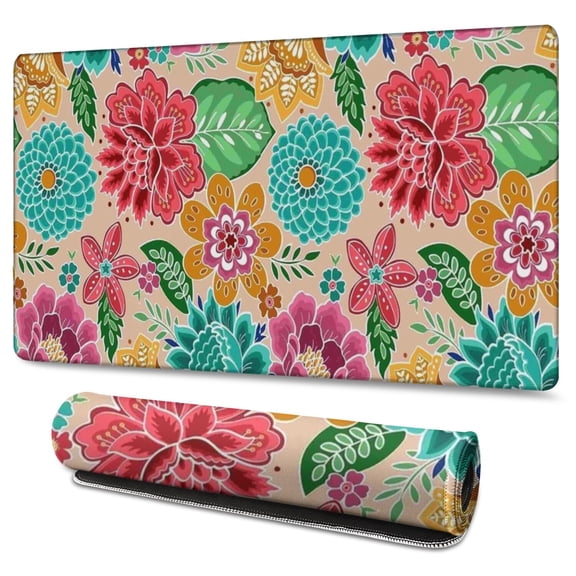 Long Mouse Pads for Desk,Pioneer Flower Floral Print Pattern Desk Mats on Top Of Desks, Desk Mouse Pad Extra Large with 3mm Non-Slip Base and Stitched Edge for Gaming,Office,Work,Home 47.3"x23.6"