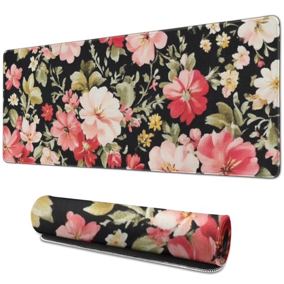 Long Mouse Pads for Desk,Pioneer Flower Floral Print Pattern Desk Mats on Top Of Desks, Desk Mouse Pad Extra Large with 3mm Non-Slip Base and Stitched Edge for Gaming,Office,Work,Home 31.5"x11.8"