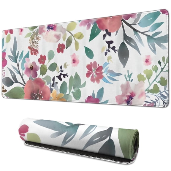 Long Mouse Pads for Desk,Pioneer Flower Floral Print Pattern Desk Mats on Top Of Desks, Desk Mouse Pad Extra Large with 3mm Non-Slip Base and Stitched Edge for Gaming,Office,Work,Home 31.5"x11.8"
