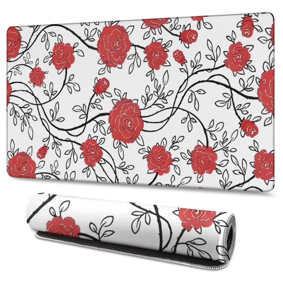 Long Mouse Pads for Desk,Pioneer Flower Floral Print Pattern Desk Mats on Top Of Desks, Desk Mouse Pad Extra Large with 3mm Non-Slip Base and Stitched Edge for Gaming,Office,Work,Home 47.3"x23.6"
