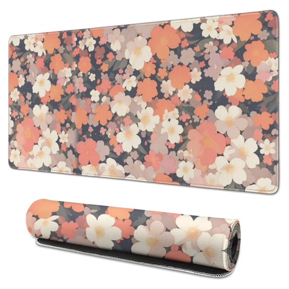 Long Mouse Pads for Desk,Pioneer Flower Floral Print Pattern Desk Mats on Top Of Desks, Desk Mouse Pad Extra Large with 3mm Non-Slip Base and Stitched Edge for Gaming,Office,Work,Home 31.5"x15.7"