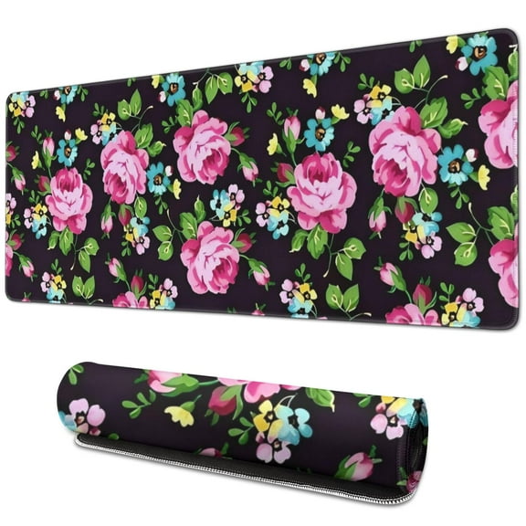 Long Mouse Pads for Desk,Pioneer Flower Floral Print Pattern Desk Mats on Top Of Desks, Desk Mouse Pad Extra Large with 3mm Non-Slip Base and Stitched Edge for Gaming,Office,Work,Home 31.5"x11.8"