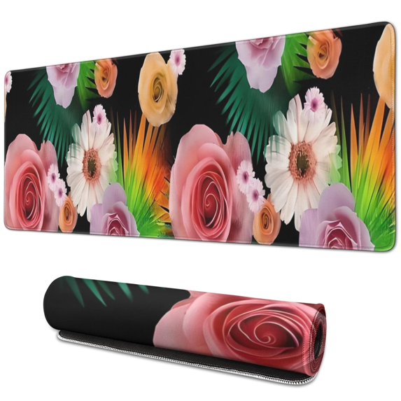 Long Mouse Pads for Desk,Pioneer Flower Floral Print Pattern Desk Mats on Top Of Desks, Desk Mouse Pad Extra Large with 3mm Non-Slip Base and Stitched Edge for Gaming,Office,Work,Home 31.5"x11.8"