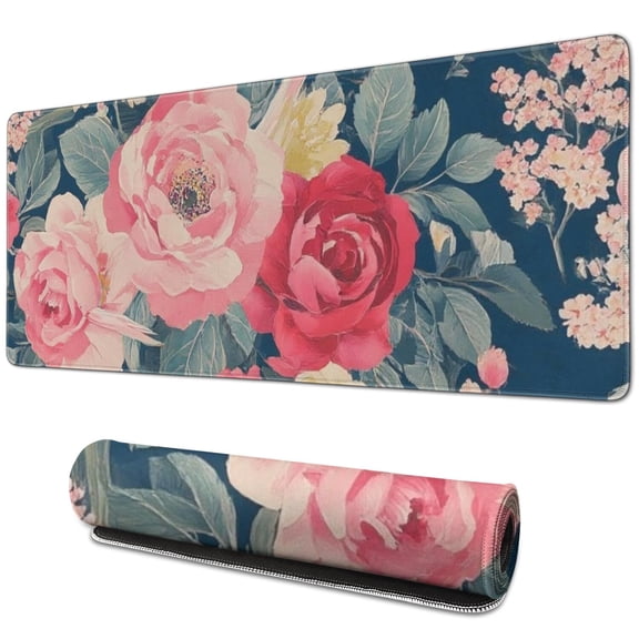 Long Mouse Pads for Desk,Pioneer Flower Floral Print Pattern Desk Mats on Top Of Desks, Desk Mouse Pad Extra Large with 3mm Non-Slip Base and Stitched Edge for Gaming,Office,Work,Home 31.5"x11.8"