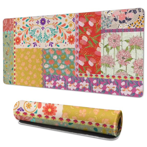 Long Mouse Pads for Desk,Pioneer Flower Floral Print Pattern Desk Mats on Top Of Desks, Desk Mouse Pad Extra Large with 3mm Non-Slip Base and Stitched Edge for Gaming,Office,Work,Home 35.4"x15.7"
