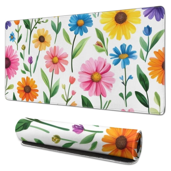 Long Mouse Pads for Desk,Pioneer Flower Floral Print Pattern Desk Mats on Top Of Desks, Desk Mouse Pad Extra Large with 3mm Non-Slip Base and Stitched Edge for Gaming,Office,Work,Home 31.5"x15.7"