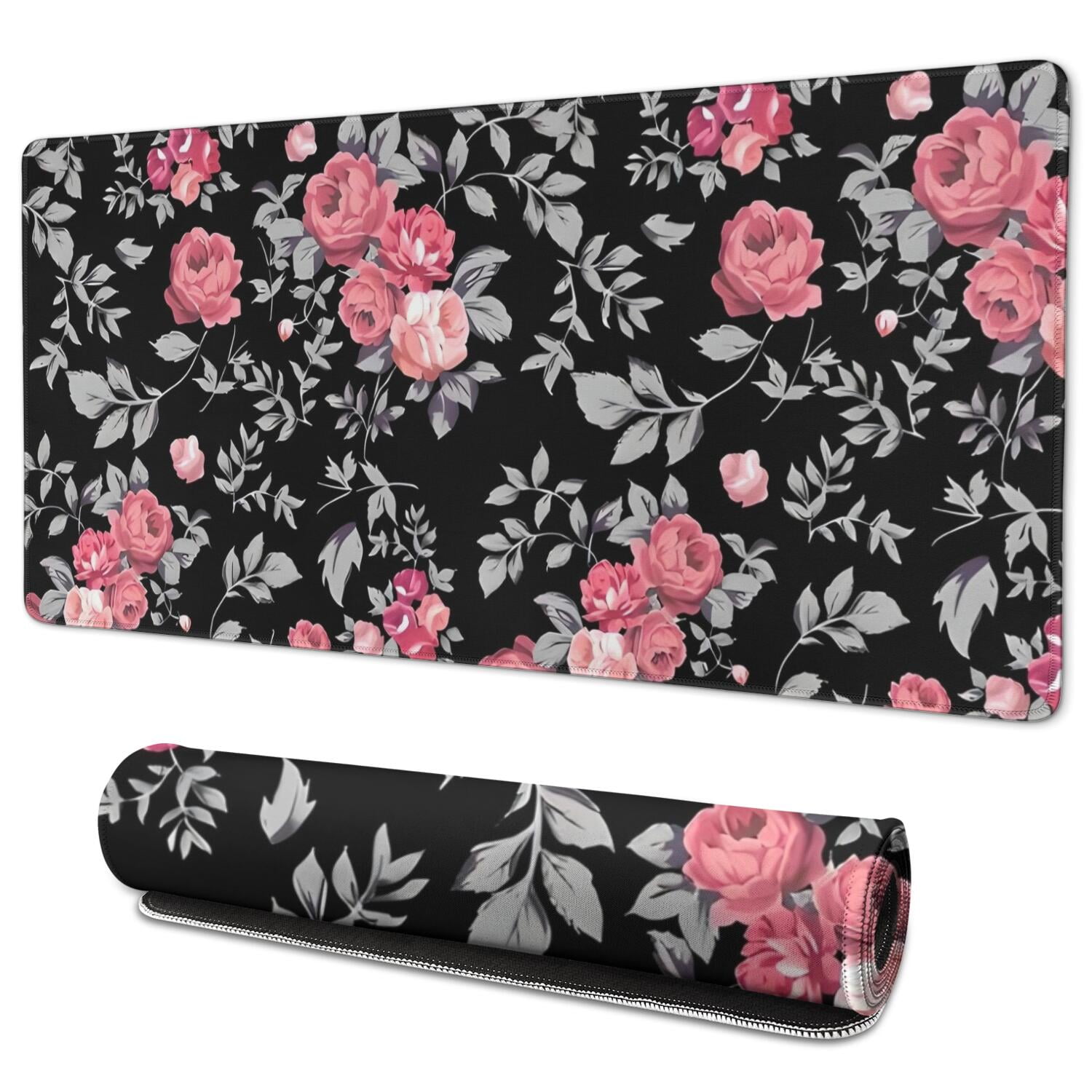 Long Mouse Pads for Desk,Pioneer Flower Floral Print Pattern Desk Mats on Top Of Desks, Desk Mouse Pad Extra Large with 3mm Non-Slip Base and Stitched Edge for Gaming,Office,Work,Home 35.4"x15.7"