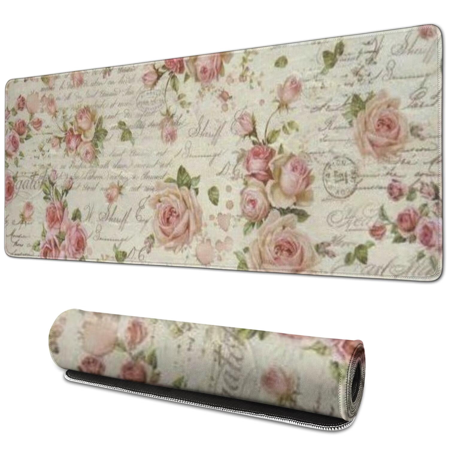 Long Mouse Pads for Desk,Pioneer Flower Floral Print Pattern Desk Mats on Top Of Desks, Desk Mouse Pad Extra Large with 3mm Non-Slip Base and Stitched Edge for Gaming,Office,Work,Home 31.5"x11.8"