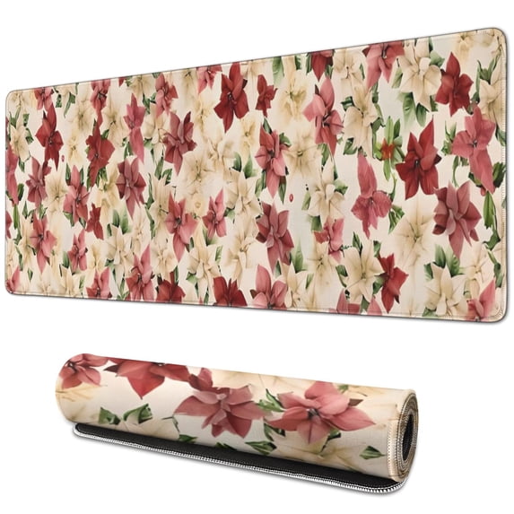 Long Mouse Pads for Desk,Pioneer Flower Floral Print Pattern Desk Mats on Top Of Desks, Desk Mouse Pad Extra Large with 3mm Non-Slip Base and Stitched Edge for Gaming,Office,Work,Home 31.5"x11.8"