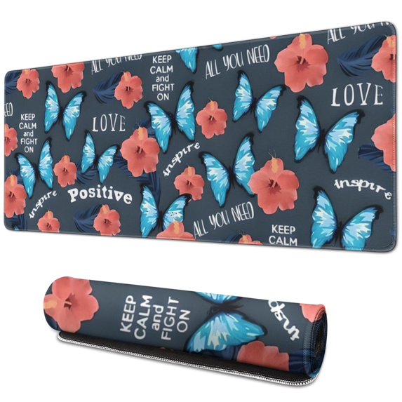 Long Mouse Pads for Desk,Pioneer Flower Floral Print Pattern Desk Mats on Top Of Desks, Desk Mouse Pad Extra Large with 3mm Non-Slip Base and Stitched Edge for Gaming,Office,Work,Home 31.5"x11.8"