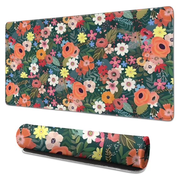 Long Mouse Pads for Desk,Pioneer Flower Floral Print Pattern Desk Mats on Top Of Desks, Desk Mouse Pad Extra Large with 3mm Non-Slip Base and Stitched Edge for Gaming,Office,Work,Home 31.5"x15.7"