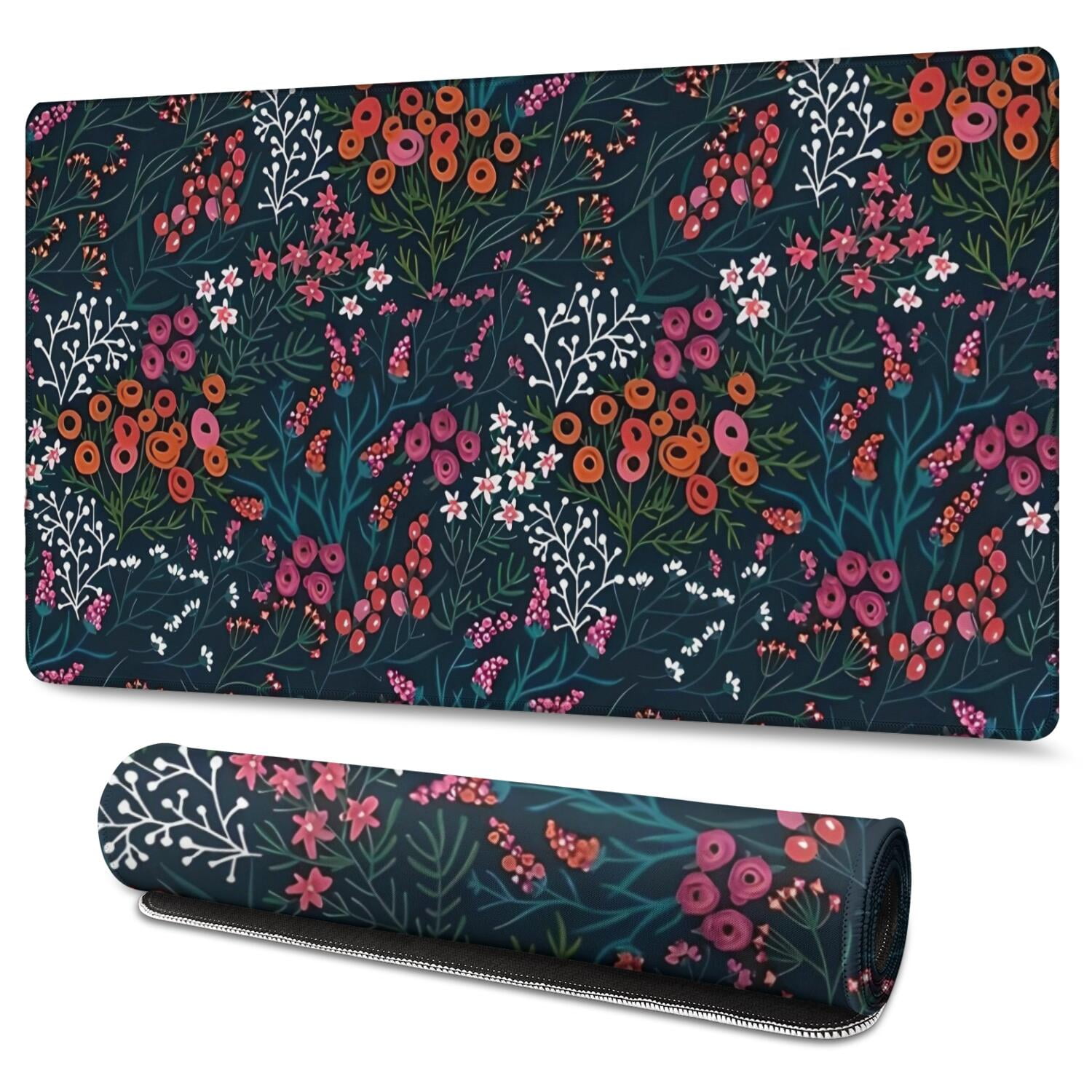 Long Mouse Pads for Desk,Pioneer Flower Floral Print Pattern Desk Mats on Top Of Desks, Desk Mouse Pad Extra Large with 3mm Non-Slip Base and Stitched Edge for Gaming,Office,Work,Home 47.3"x23.6"
