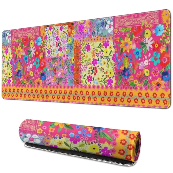 Long Mouse Pads for Desk,Pioneer Flower Floral Print Pattern Desk Mats on Top Of Desks, Desk Mouse Pad Extra Large with 3mm Non-Slip Base and Stitched Edge for Gaming,Office,Work,Home 31.5"x11.8"