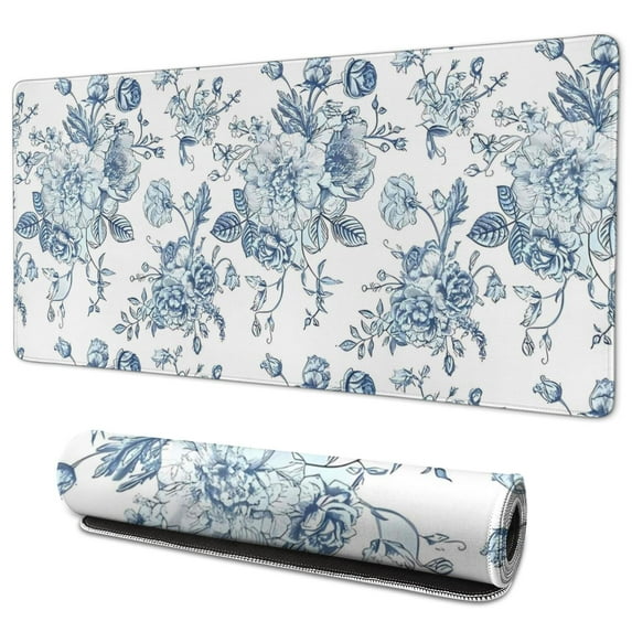 Long Mouse Pads for Desk,Pioneer Flower Floral Print Pattern Desk Mats on Top Of Desks, Desk Mouse Pad Extra Large with 3mm Non-Slip Base and Stitched Edge for Gaming,Office,Work,Home 35.4"x15.7"