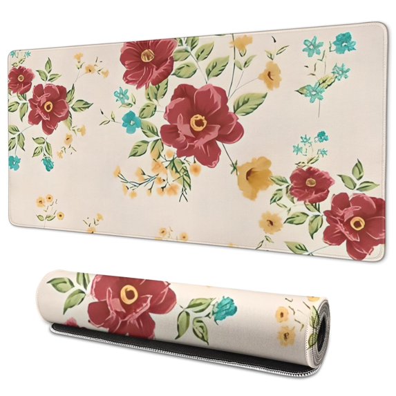 Long Mouse Pads for Desk,Pioneer Flower Floral Print Pattern Desk Mats on Top Of Desks, Desk Mouse Pad Extra Large with 3mm Non-Slip Base and Stitched Edge for Gaming,Office,Work,Home 35.4"x15.7"