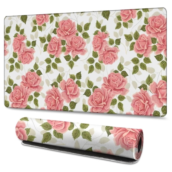 Long Mouse Pads for Desk,Pioneer Flower Floral Print Pattern Desk Mats on Top Of Desks, Desk Mouse Pad Extra Large with 3mm Non-Slip Base and Stitched Edge for Gaming,Office,Work,Home 47.3"x23.6"