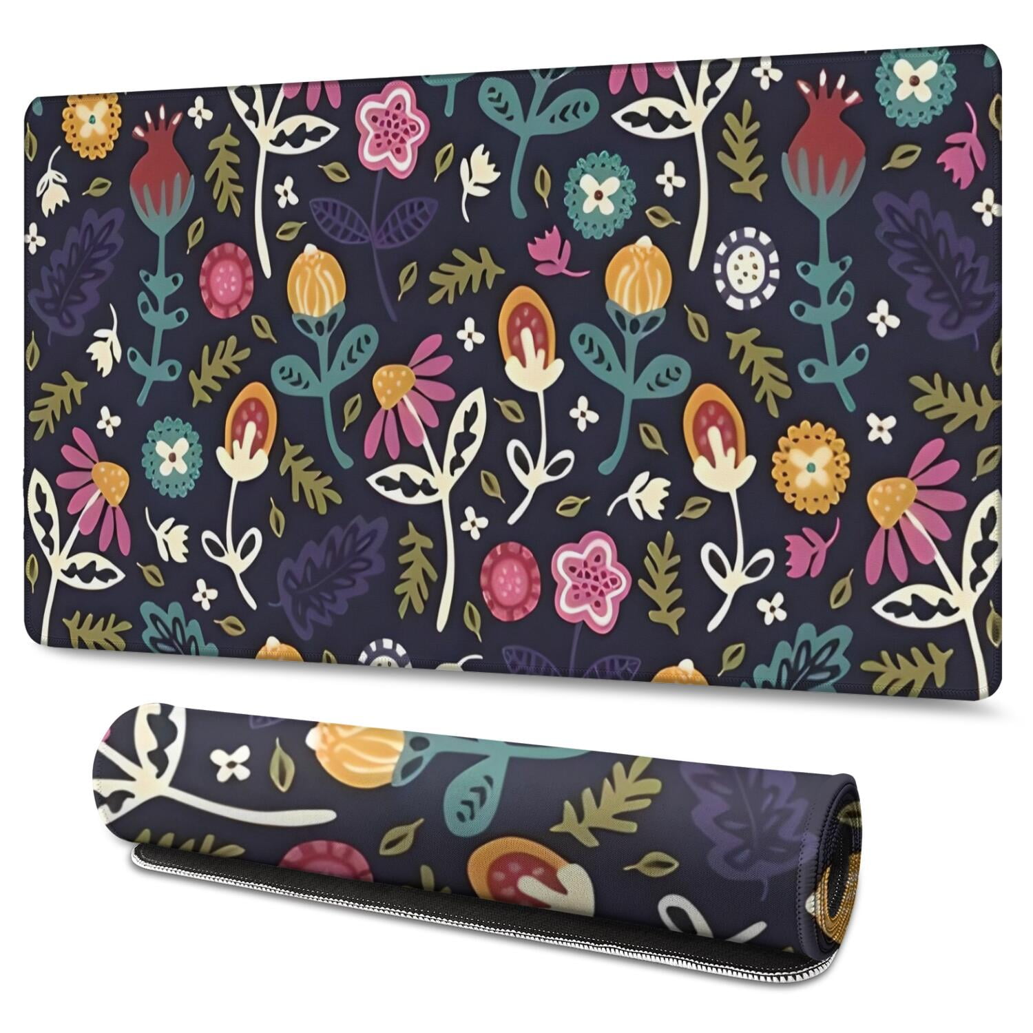 Long Mouse Pads for Desk,Pioneer Flower Floral Print Pattern Desk Mats on Top Of Desks, Desk Mouse Pad Extra Large with 3mm Non-Slip Base and Stitched Edge for Gaming,Office,Work,Home 47.3"x23.6"