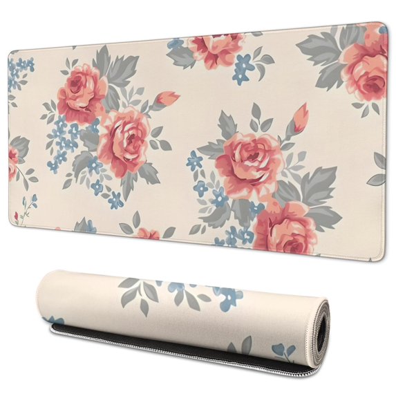 Long Mouse Pads for Desk,Pioneer Flower Floral Print Pattern Desk Mats on Top Of Desks, Desk Mouse Pad Extra Large with 3mm Non-Slip Base and Stitched Edge for Gaming,Office,Work,Home 35.4"x15.7"