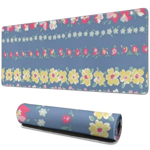 Long Mouse Pads for Desk,Pioneer Flower Floral Print Pattern Desk Mats on Top Of Desks, Desk Mouse Pad Extra Large with 3mm Non-Slip Base and Stitched Edge for Gaming,Office,Work,Home 31.5"x11.8"
