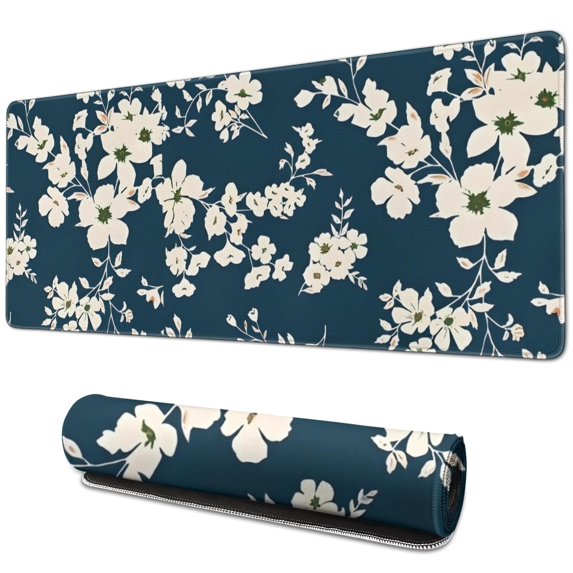 Long Mouse Pads for Desk,Pioneer Flower Floral Print Pattern Desk Mats on Top Of Desks, Desk Mouse Pad Extra Large with 3mm Non-Slip Base and Stitched Edge for Gaming,Office,Work,Home 31.5"x11.8"