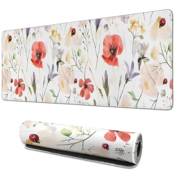 Long Mouse Pads for Desk,Pioneer Flower Floral Print Pattern Desk Mats on Top Of Desks, Desk Mouse Pad Extra Large with 3mm Non-Slip Base and Stitched Edge for Gaming,Office,Work,Home 31.5"x11.8"