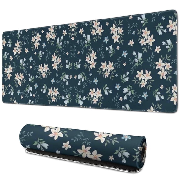 Long Mouse Pads for Desk,Pioneer Flower Floral Print Pattern Desk Mats on Top Of Desks, Desk Mouse Pad Extra Large with 3mm Non-Slip Base and Stitched Edge for Gaming,Office,Work,Home 31.5"x11.8"