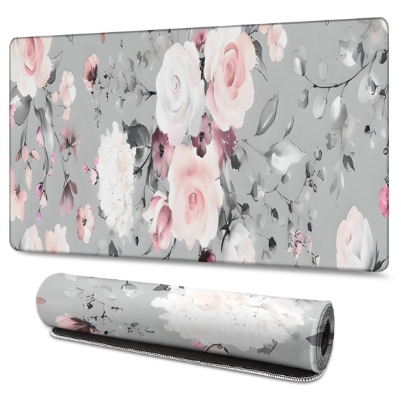 Long Mouse Pads for Desk,Pioneer Flower Floral Print Pattern Desk Mats on Top Of Desks, Desk Mouse Pad Extra Large with 3mm Non-Slip Base and Stitched Edge for Gaming,Office,Work,Home 47.3"x23.6"