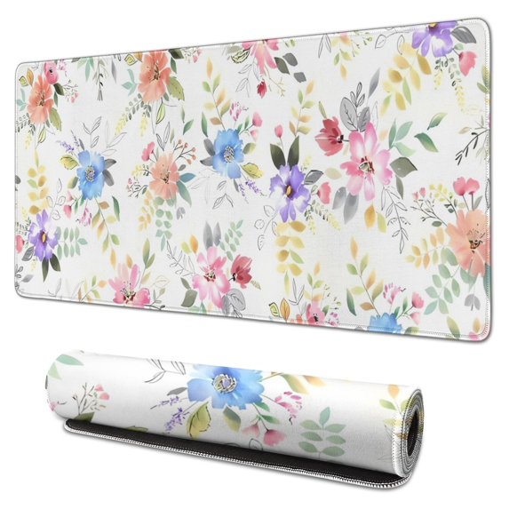 Long Mouse Pads for Desk,Pioneer Flower Floral Print Pattern Desk Mats on Top Of Desks, Desk Mouse Pad Extra Large with 3mm Non-Slip Base and Stitched Edge for Gaming,Office,Work,Home 31.5"x15.7"