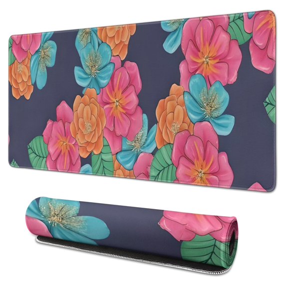 Long Mouse Pads for Desk,Pioneer Flower Floral Print Pattern Desk Mats on Top Of Desks, Desk Mouse Pad Extra Large with 3mm Non-Slip Base and Stitched Edge for Gaming,Office,Work,Home 31.5"x15.7"