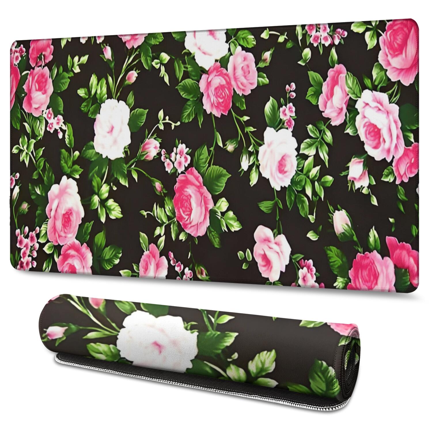 Long Mouse Pads for Desk,Pioneer Flower Floral Print Pattern Desk Mats on Top Of Desks, Desk Mouse Pad Extra Large with 3mm Non-Slip Base and Stitched Edge for Gaming,Office,Work,Home 47.3"x23.6"
