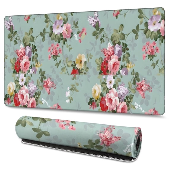 Long Mouse Pads for Desk,Pioneer Flower Floral Print Pattern Desk Mats on Top Of Desks, Desk Mouse Pad Extra Large with 3mm Non-Slip Base and Stitched Edge for Gaming,Office,Work,Home 47.3"x23.6"