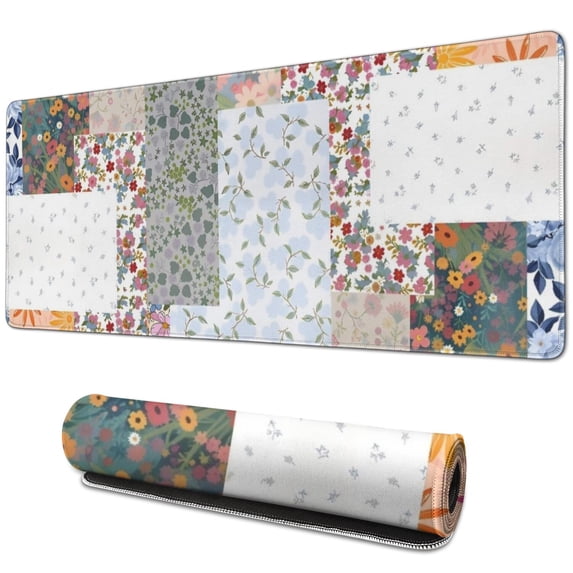 Long Mouse Pads for Desk,Pioneer Flower Floral Print Pattern Desk Mats on Top Of Desks, Desk Mouse Pad Extra Large with 3mm Non-Slip Base and Stitched Edge for Gaming,Office,Work,Home 31.5"x11.8"