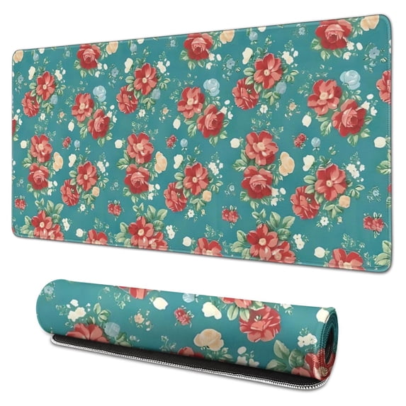 Long Mouse Pads for Desk,Pioneer Flower Floral Print Pattern Desk Mats on Top Of Desks, Desk Mouse Pad Extra Large with 3mm Non-Slip Base and Stitched Edge for Gaming,Office,Work,Home 31.5"x15.7"
