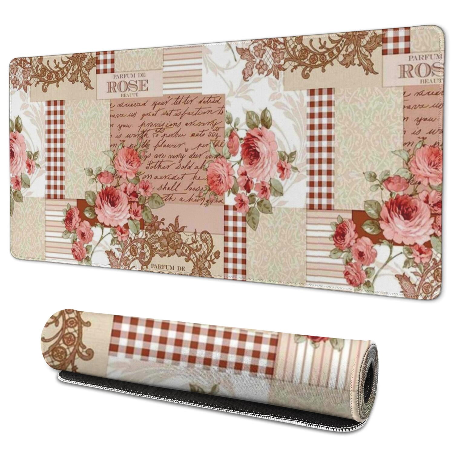 Long Mouse Pads for Desk,Pioneer Flower Floral Print Pattern Desk Mats on Top Of Desks, Desk Mouse Pad Extra Large with 3mm Non-Slip Base and Stitched Edge for Gaming,Office,Work,Home 35.4"x15.7"