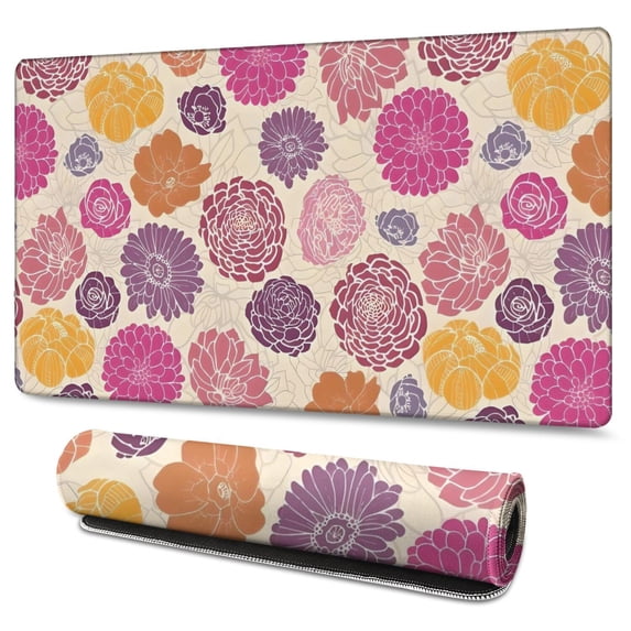 Long Mouse Pads for Desk,Pioneer Flower Floral Print Pattern Desk Mats on Top Of Desks, Desk Mouse Pad Extra Large with 3mm Non-Slip Base and Stitched Edge for Gaming,Office,Work,Home 47.3"x23.6"