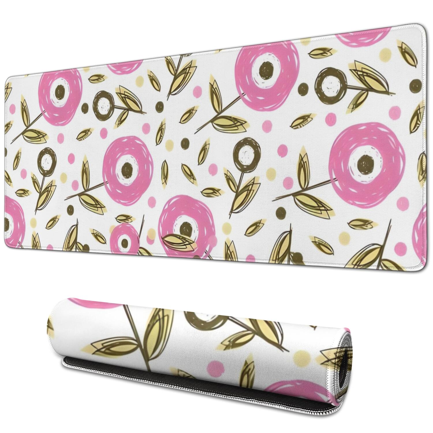 Long Mouse Pads for Desk,Pioneer Flower Floral Print Pattern Desk Mats on Top Of Desks, Desk Mouse Pad Extra Large with 3mm Non-Slip Base and Stitched Edge for Gaming,Office,Work,Home 31.5"x11.8"