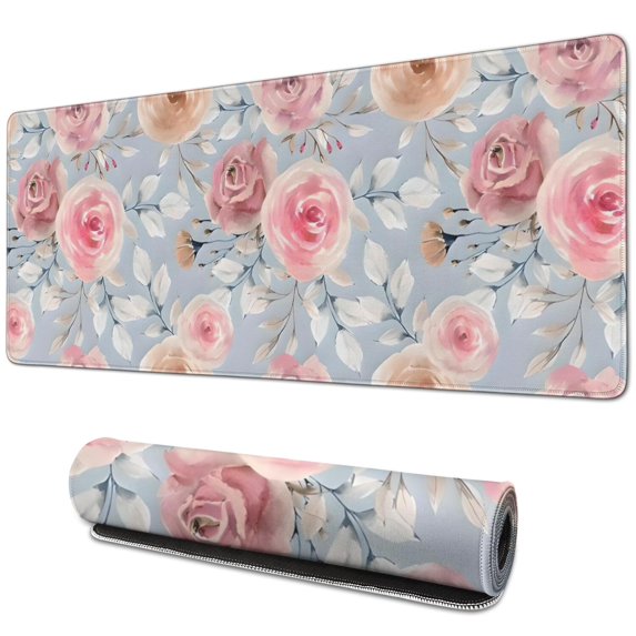 Long Mouse Pads for Desk,Pioneer Flower Floral Print Pattern Desk Mats on Top Of Desks, Desk Mouse Pad Extra Large with 3mm Non-Slip Base and Stitched Edge for Gaming,Office,Work,Home 31.5"x11.8"